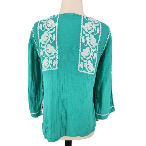 SALE APNY Boho Chic Embroidered Floral Cross Stitch Cotton Top Womens Size XS - Picture 6 of 8